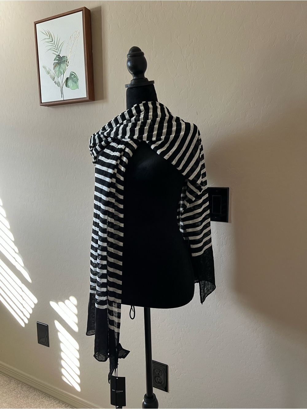 NWT Saint Laurent Black and White Striped Lightweight Scarf Wrap